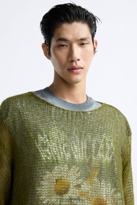 Zara võrk tekstuuriga kampsun mehed roheline Riietus 42F0H1035