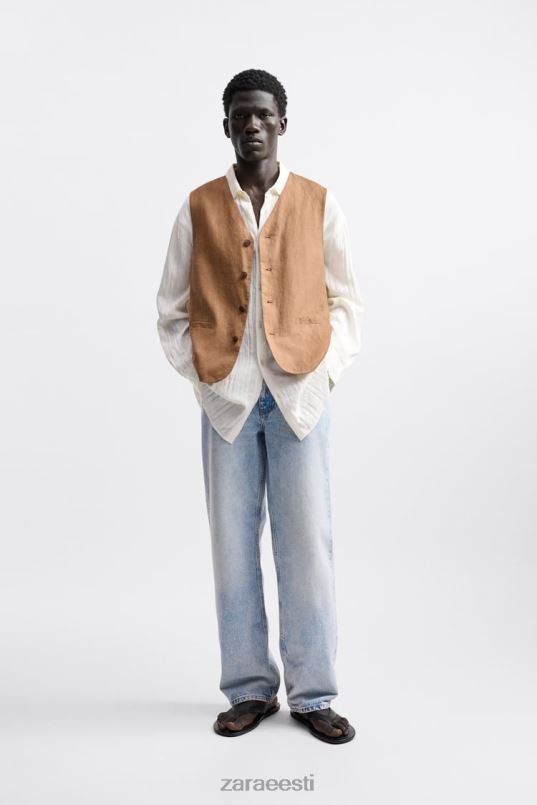 Zara 100% linane vest mehed terrakota Riietus 42F0H1157