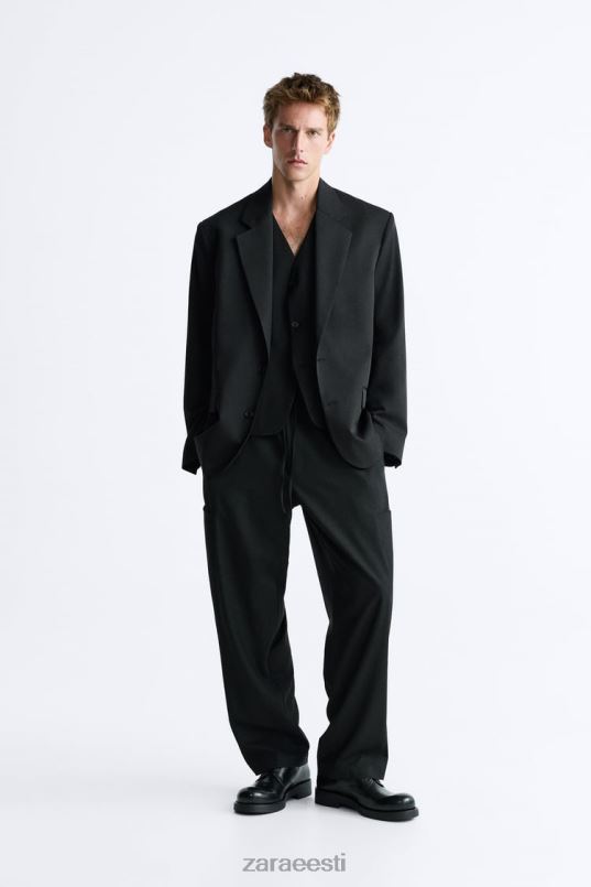 Zara ülisuur 100% villane jope mehed must Riietus 42F0H1151