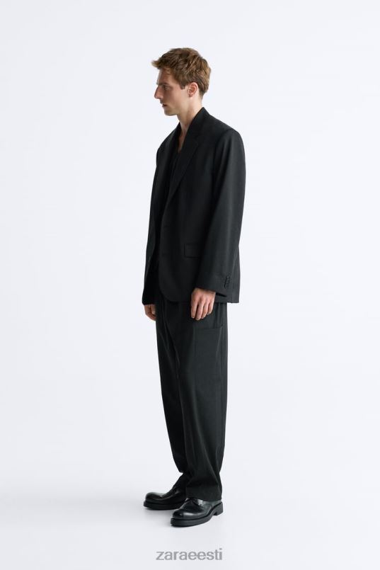 Zara ülisuur 100% villane jope mehed must Riietus 42F0H1151