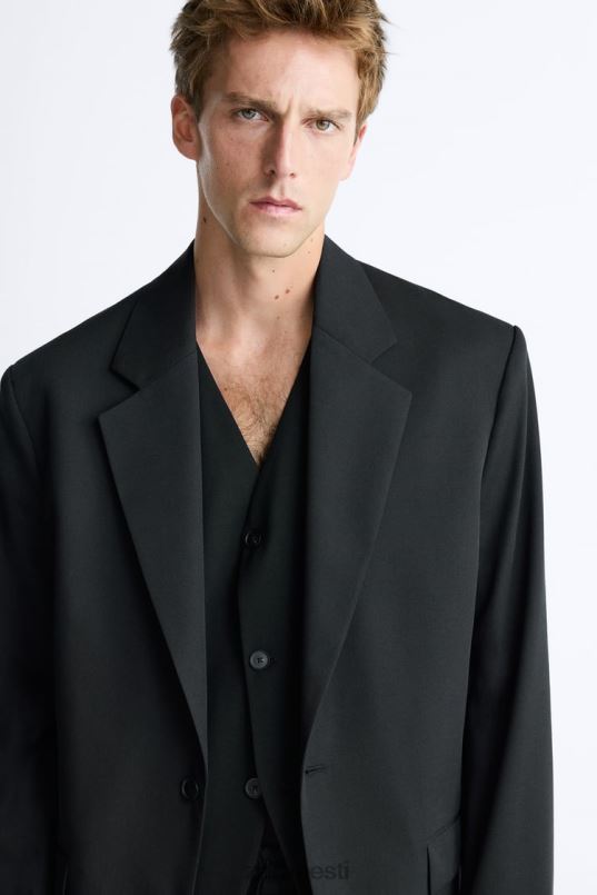 Zara ülisuur 100% villane jope mehed must Riietus 42F0H1151