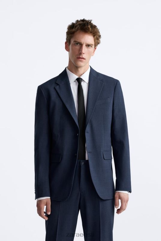 Zara ruuduline ülikonna jope mehed sinakas Riietus 42F0H1137