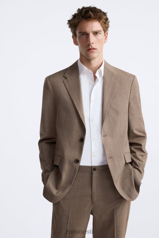 Zara ruuduline ülikonna jope mehed taupe pruun Riietus 42F0H1162