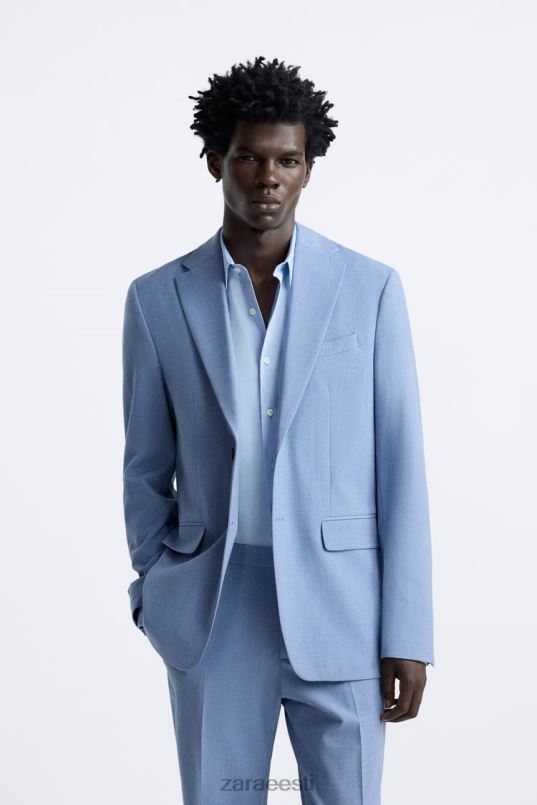 Zara tekstuuriga ülikonna jakk mehed taevasinine Riietus 42F0H1144