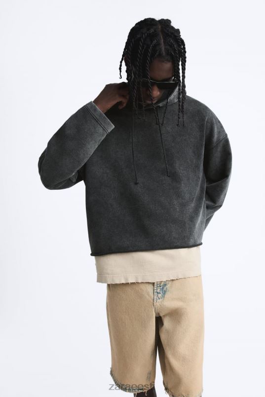 Zara boxy fit kapuutsiga dressipluus mehed tumehall Riietus 42F0H1051