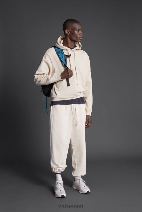 Zara hatthanani mustriga kapuutsiga dressipluus mehed ekru Riietus 42F0H1077