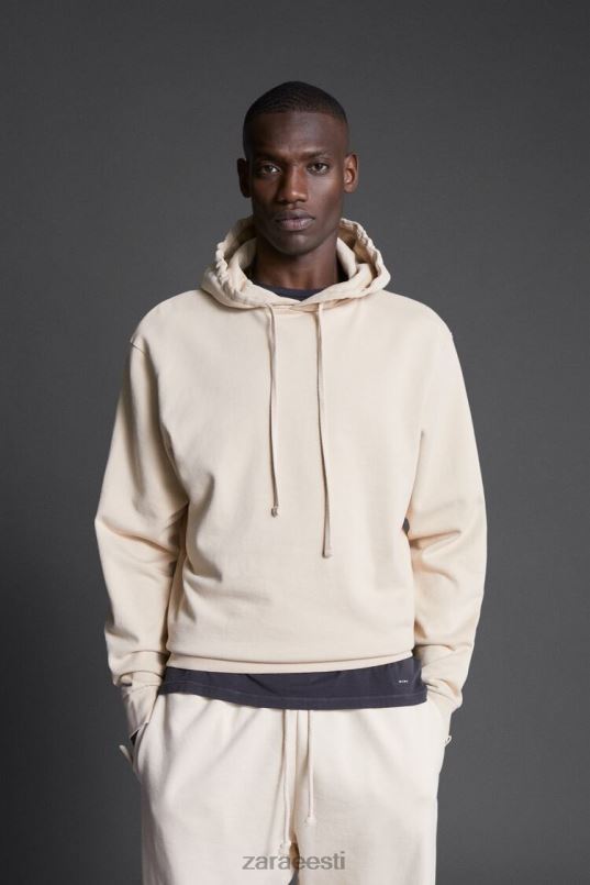 Zara hatthanani mustriga kapuutsiga dressipluus mehed ekru Riietus 42F0H1077