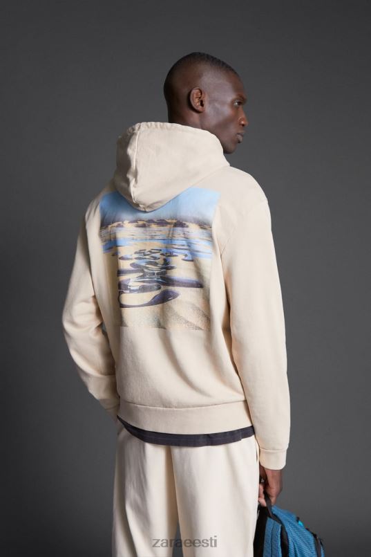 Zara hatthanani mustriga kapuutsiga dressipluus mehed ekru Riietus 42F0H1077