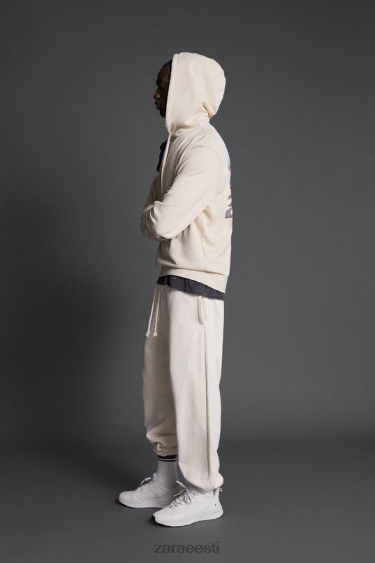 Zara hatthanani mustriga kapuutsiga dressipluus mehed ekru Riietus 42F0H1077