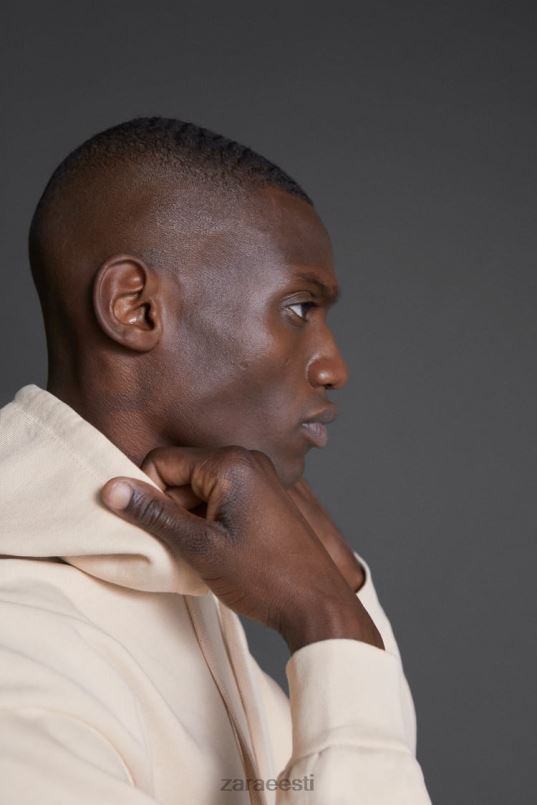 Zara hatthanani mustriga kapuutsiga dressipluus mehed ekru Riietus 42F0H1077