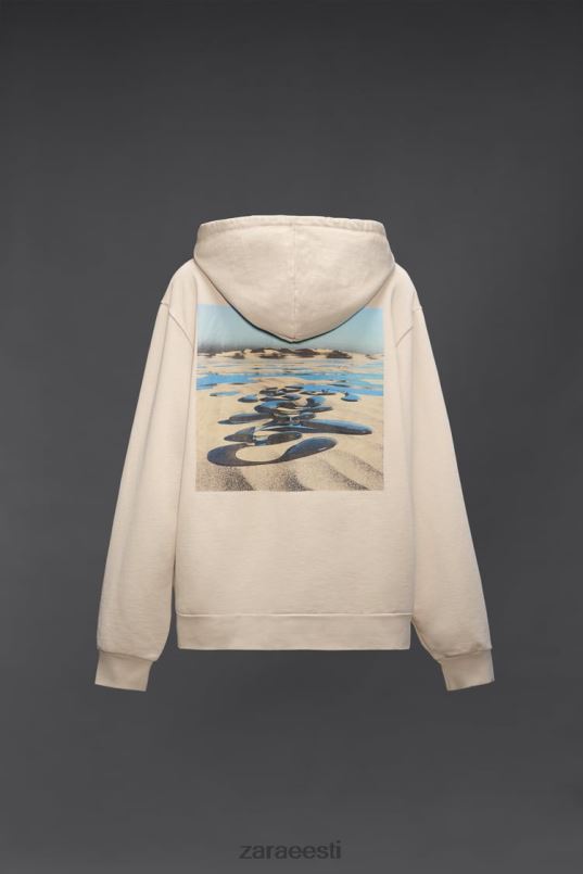 Zara hatthanani mustriga kapuutsiga dressipluus mehed ekru Riietus 42F0H1077