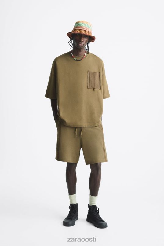 Zara heegeldatud taskuga dressipluus mehed khaki Riietus 42F0H1076