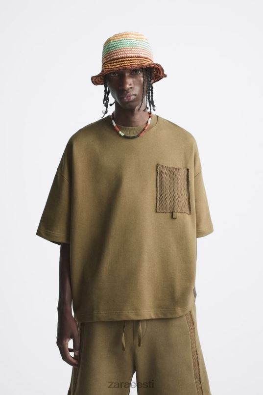 Zara heegeldatud taskuga dressipluus mehed khaki Riietus 42F0H1076