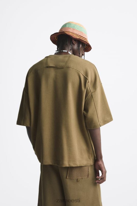 Zara heegeldatud taskuga dressipluus mehed khaki Riietus 42F0H1076