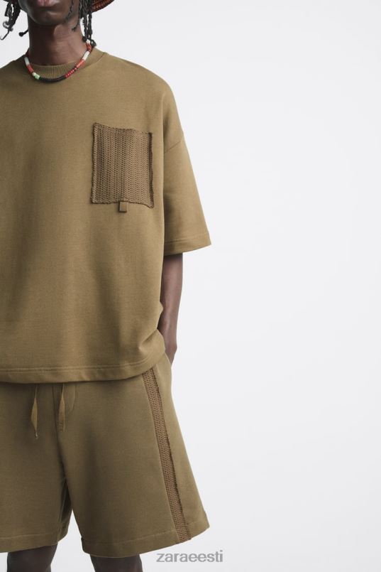 Zara heegeldatud taskuga dressipluus mehed khaki Riietus 42F0H1076