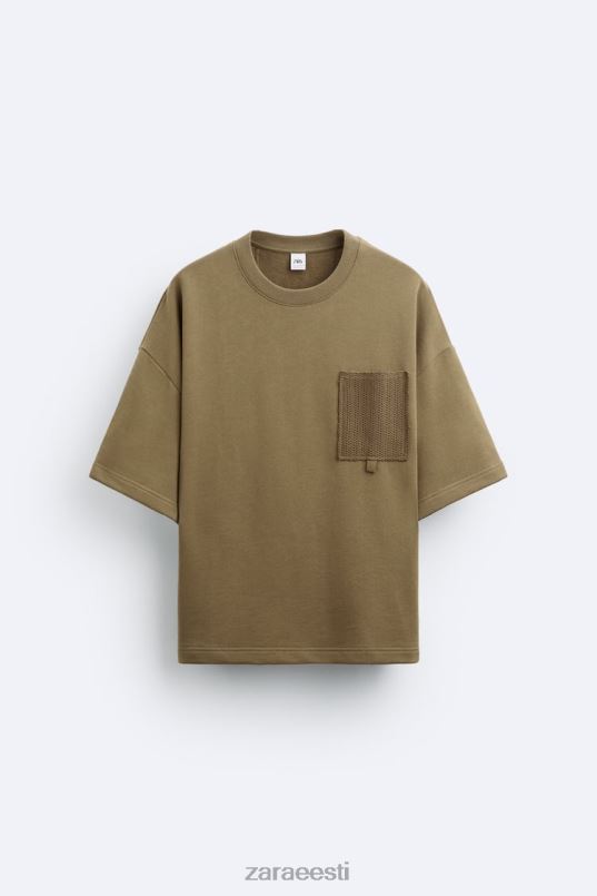 Zara heegeldatud taskuga dressipluus mehed khaki Riietus 42F0H1076