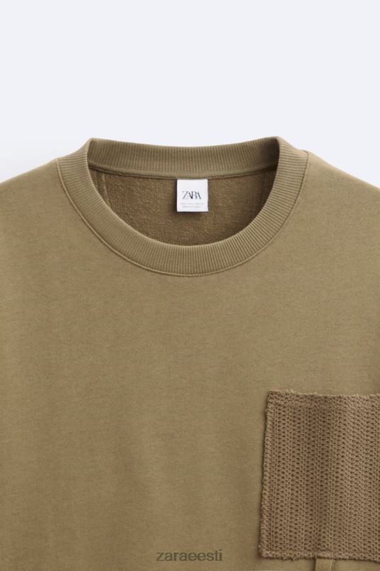 Zara heegeldatud taskuga dressipluus mehed khaki Riietus 42F0H1076