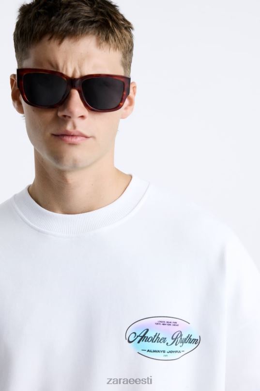 Zara kontrastse mustriga dressipluus mehed valge Riietus 42F0H1068