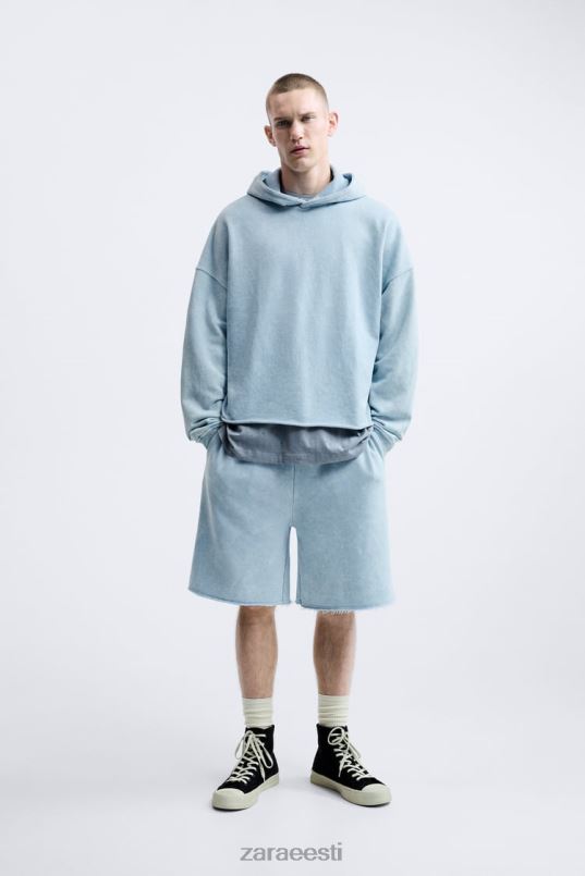 Zara pestud kapuutsiga dressipluus mehed sinine/valge Riietus 42F0H1054