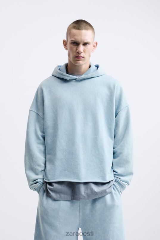 Zara pestud kapuutsiga dressipluus mehed sinine/valge Riietus 42F0H1054