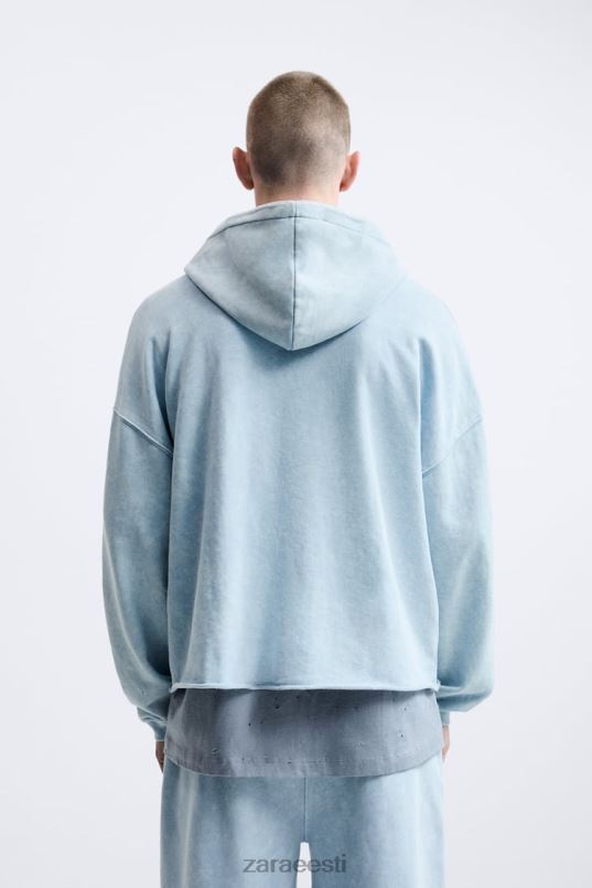 Zara pestud kapuutsiga dressipluus mehed sinine/valge Riietus 42F0H1054