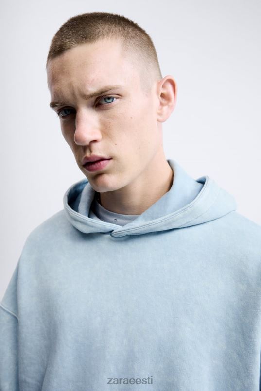 Zara pestud kapuutsiga dressipluus mehed sinine/valge Riietus 42F0H1054