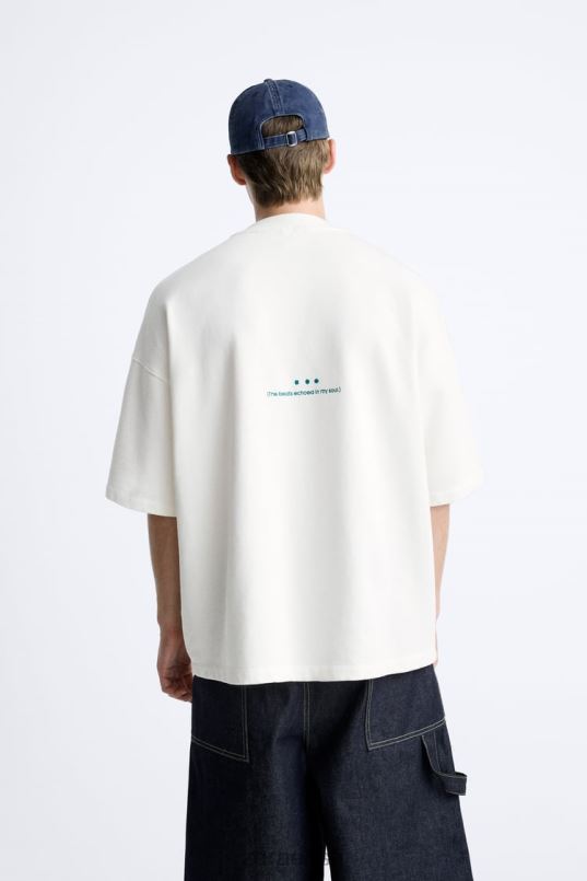 Zara tikitud tekstiga dressipluus mehed austri valge Riietus 42F0H1072