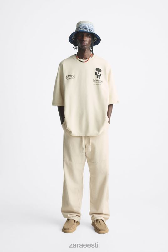 Zara trükitud tekstiga dressipluus mehed ekru Riietus 42F0H1074