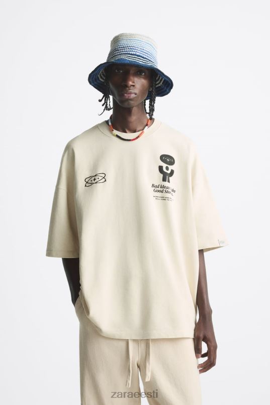 Zara trükitud tekstiga dressipluus mehed ekru Riietus 42F0H1074