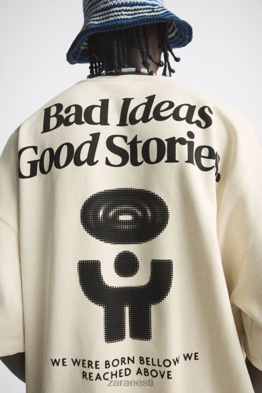 Zara trükitud tekstiga dressipluus mehed ekru Riietus 42F0H1074