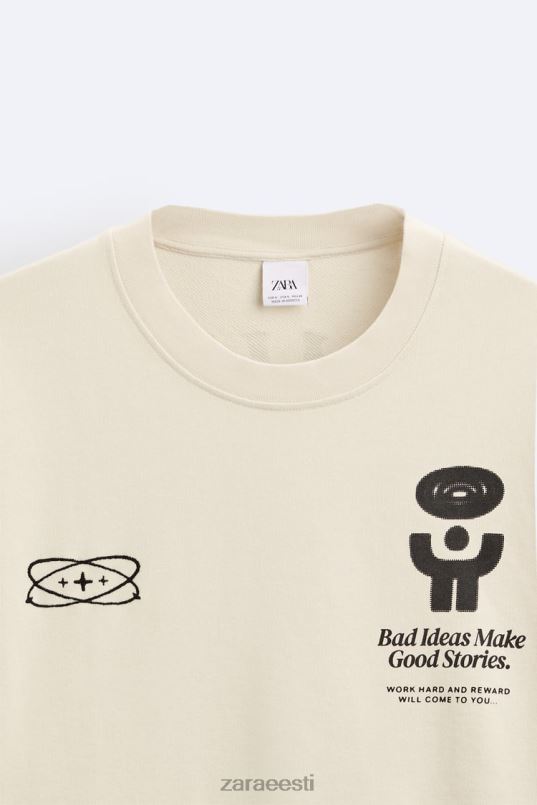 Zara trükitud tekstiga dressipluus mehed ekru Riietus 42F0H1074