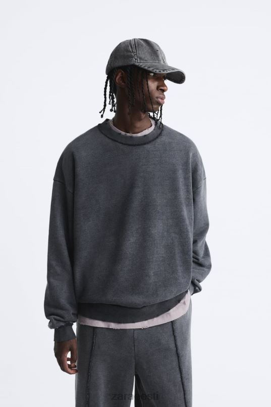 Zara värvi pestud dressipluus mehed tume antratsiit Riietus 42F0H1053