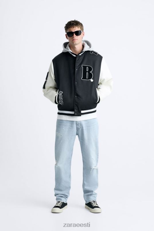 Zara kapuutsiga bomber jope mehed must Riietus 42F0H1133