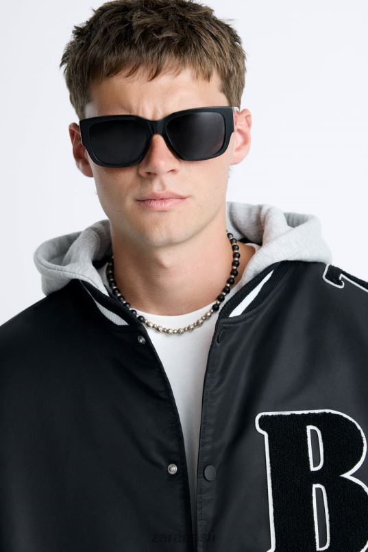 Zara kapuutsiga bomber jope mehed must Riietus 42F0H1133