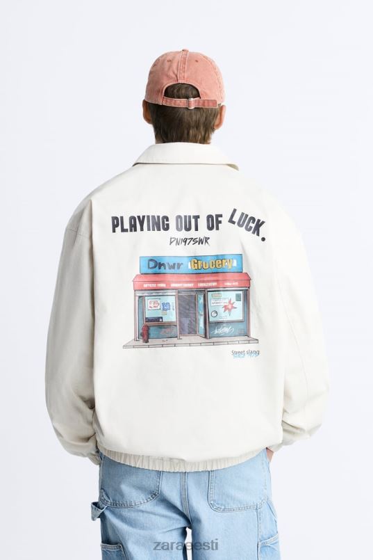 Zara kombineeritud trükiga jope mehed austri valge Riietus 42F0H1130