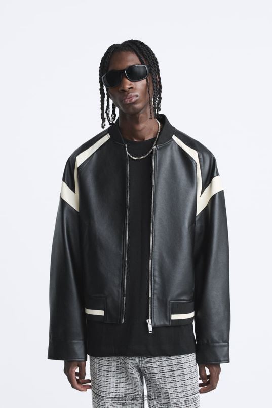 Zara kontrastse kunstnahast bomber jope mehed must Riietus 42F0H1110