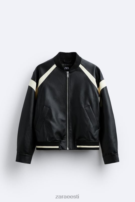 Zara kontrastse kunstnahast bomber jope mehed must Riietus 42F0H1110
