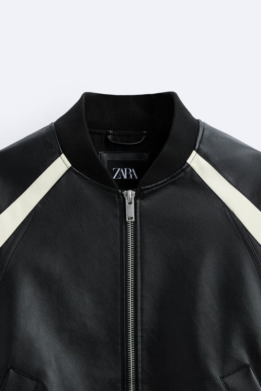 Zara kontrastse kunstnahast bomber jope mehed must Riietus 42F0H1110