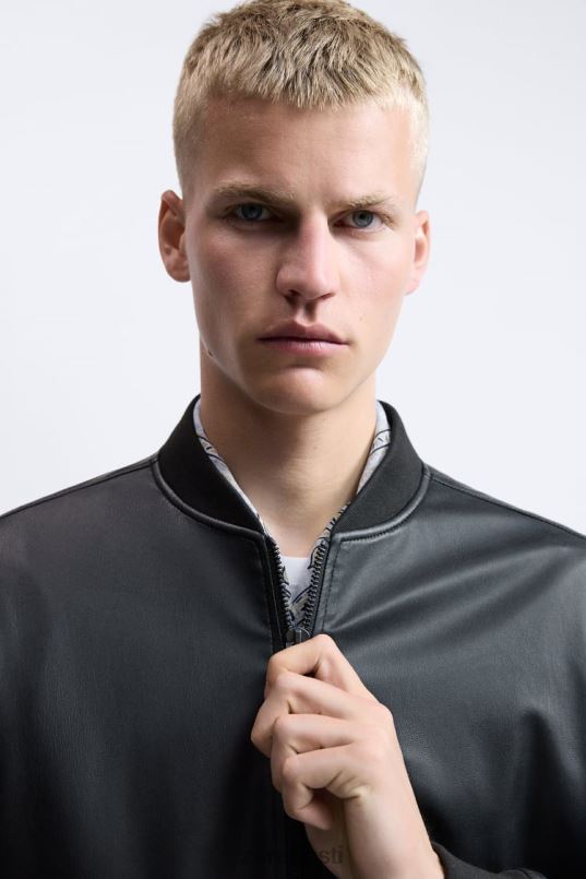 Zara kunstnahast bomber jope mehed must Riietus 42F0H1119