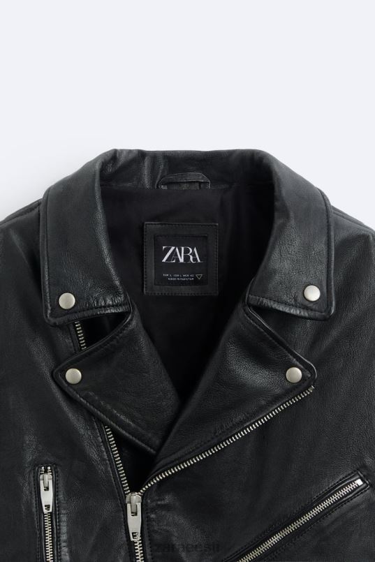 Zara nahast biker jope mehed must Riietus 42F0H1113