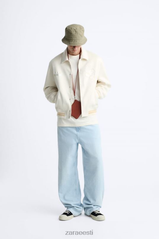 Zara tikitud kunstnahast jakk mehed austri valge Riietus 42F0H1128