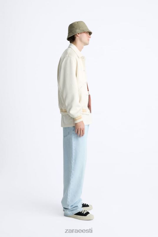 Zara tikitud kunstnahast jakk mehed austri valge Riietus 42F0H1128