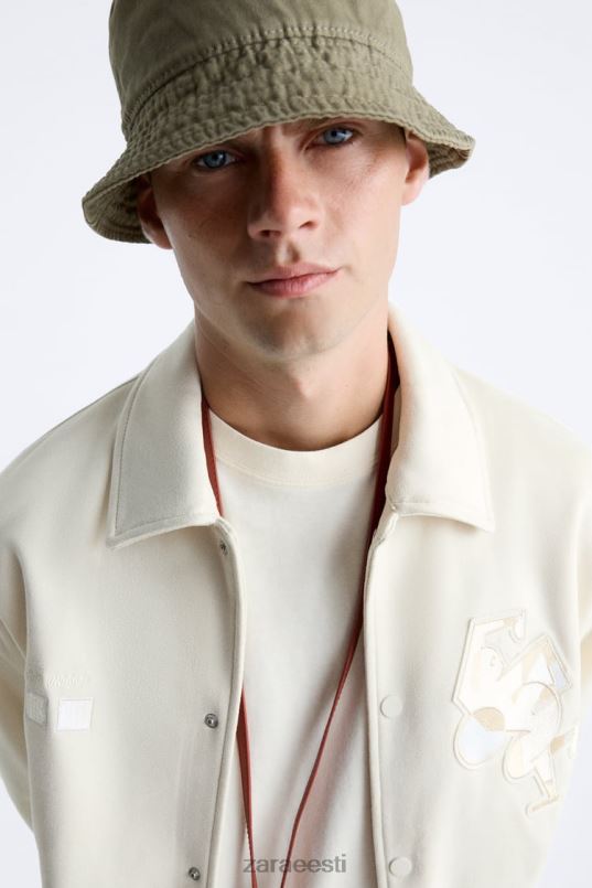 Zara tikitud kunstnahast jakk mehed austri valge Riietus 42F0H1128