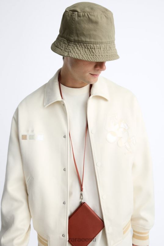 Zara tikitud kunstnahast jakk mehed austri valge Riietus 42F0H1128