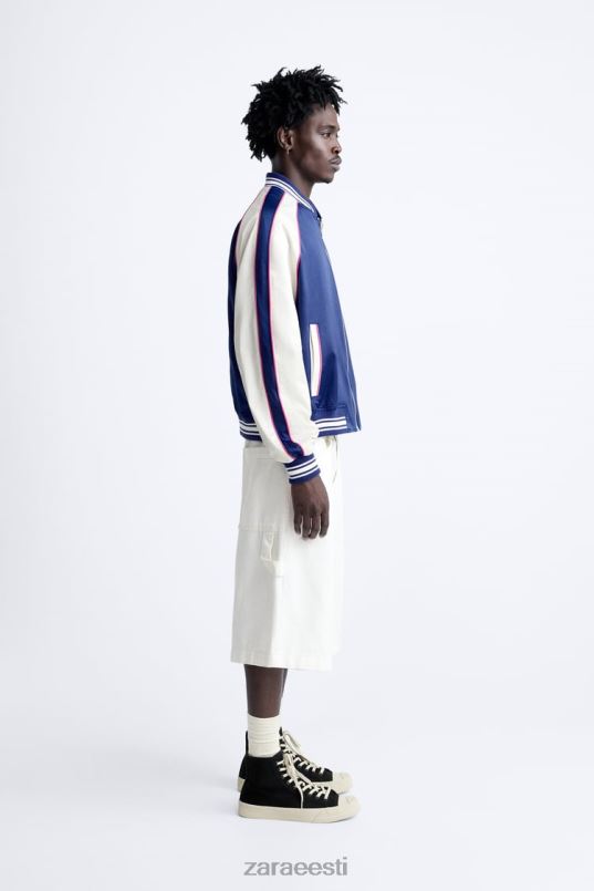 Zara tikitud tekstiga satiinefektiga jakk mehed sinakas Riietus 42F0H1131