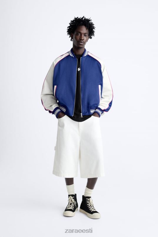 Zara tikitud tekstiga satiinefektiga jakk mehed sinakas Riietus 42F0H1131