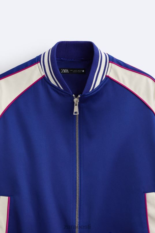 Zara tikitud tekstiga satiinefektiga jakk mehed sinakas Riietus 42F0H1131