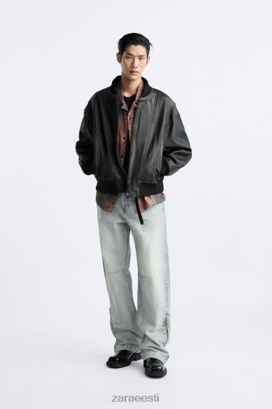 Zara vintage nahktagi mehed must Riietus 42F0H1114