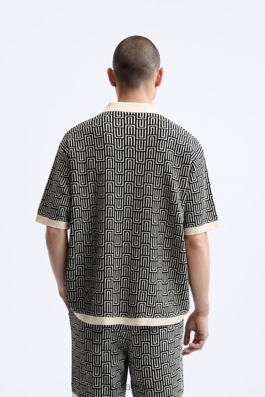Zara geomeetrilise kootud žakaarvärvi polo kampsun mehed ekru Riietus 42F0H1225