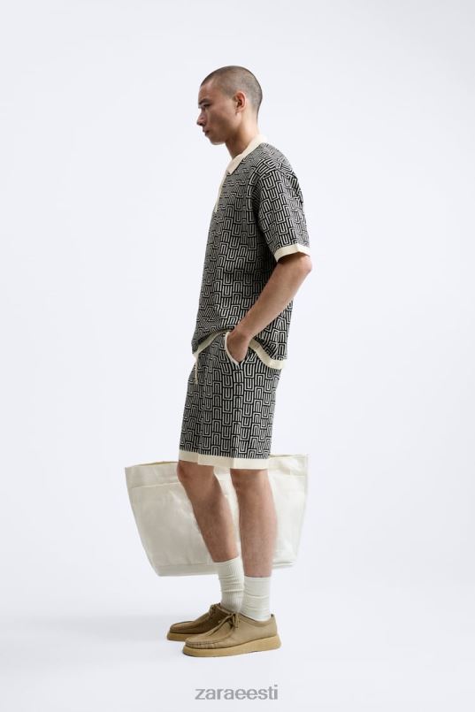Zara geomeetrilise kootud žakaarvärvi polo kampsun mehed ekru Riietus 42F0H1225